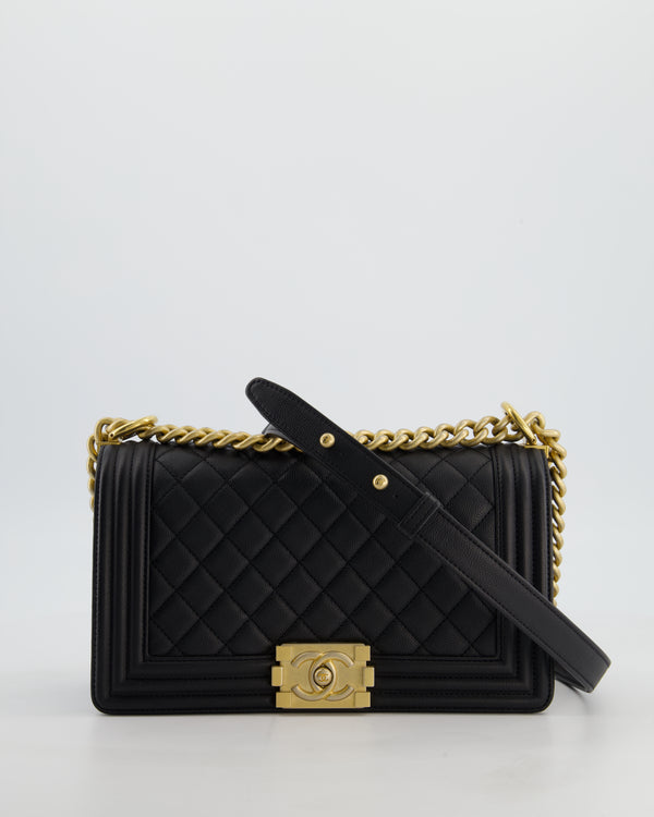 Chanel Medium Black Boy Bag in Caviar Leather with Brushed Gold Hardware