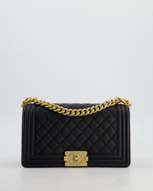 Chanel Medium Black Boy Bag in Caviar Leather with Brushed Gold Hardware