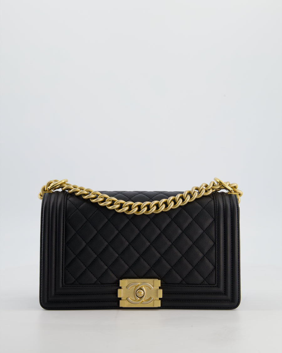 Chanel Medium Black Boy Bag in Caviar Leather with Brushed Gold Hardware