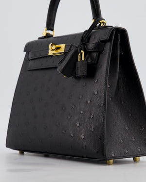 *SUPER RARE* Hermès Kelly 25 Sellier Bag in Noir Ostrich Leather with Gold Hardware