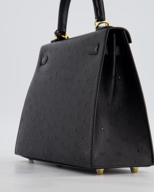 *SUPER RARE* Hermès Kelly 25 Sellier Bag in Noir Ostrich Leather with Gold Hardware