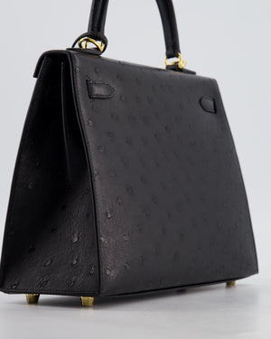*SUPER RARE* Hermès Kelly 25 Sellier Bag in Noir Ostrich Leather with Gold Hardware