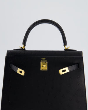 *SUPER RARE* Hermès Kelly 25 Sellier Bag in Noir Ostrich Leather with Gold Hardware