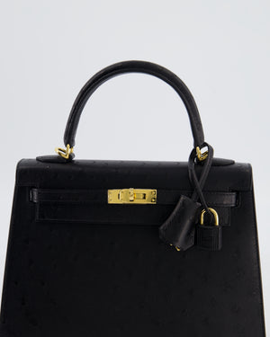 *SUPER RARE* Hermès Kelly 25 Sellier Bag in Noir Ostrich Leather with Gold Hardware