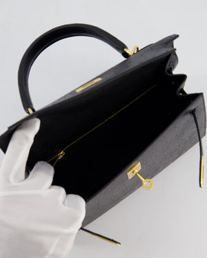 *SUPER RARE* Hermès Kelly 25 Sellier Bag in Noir Ostrich Leather with Gold Hardware