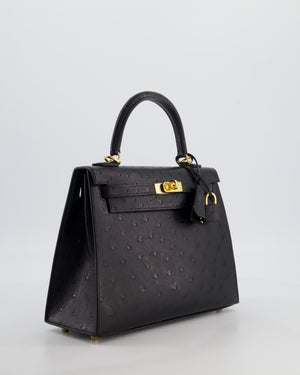 *SUPER RARE* Hermès Kelly 25 Sellier Bag in Noir Ostrich Leather with Gold Hardware