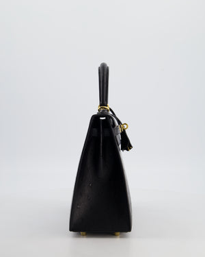 *SUPER RARE* Hermès Kelly 25 Sellier Bag in Noir Ostrich Leather with Gold Hardware