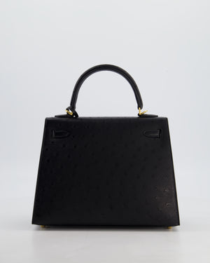 *SUPER RARE* Hermès Kelly 25 Sellier Bag in Noir Ostrich Leather with Gold Hardware