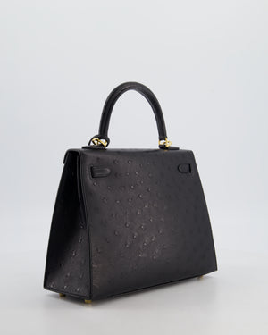 *SUPER RARE* Hermès Kelly 25 Sellier Bag in Noir Ostrich Leather with Gold Hardware