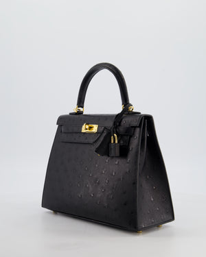 *SUPER RARE* Hermès Kelly 25 Sellier Bag in Noir Ostrich Leather with Gold Hardware