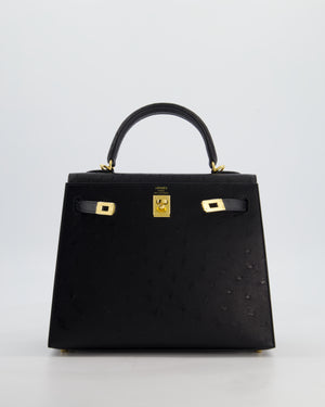 *SUPER RARE* Hermès Kelly 25 Sellier Bag in Noir Ostrich Leather with Gold Hardware