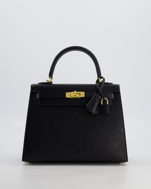 *SUPER RARE* Hermès Kelly 25 Sellier Bag in Noir Ostrich Leather with Gold Hardware