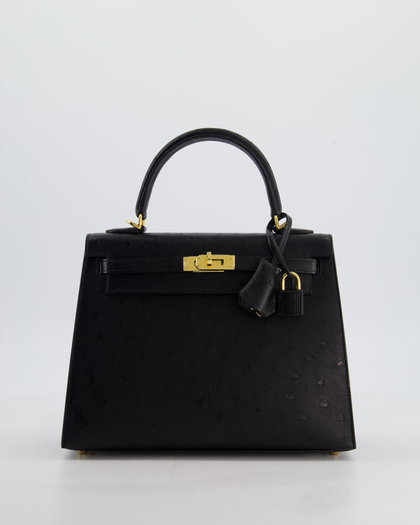 *SUPER RARE* Hermès Kelly 25 Sellier Bag in Noir Ostrich Leather with Gold Hardware