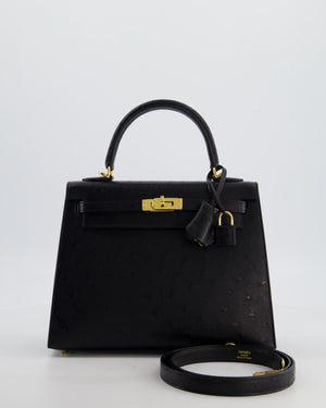 *SUPER RARE* Hermès Kelly 25 Sellier Bag in Noir Ostrich Leather with Gold Hardware