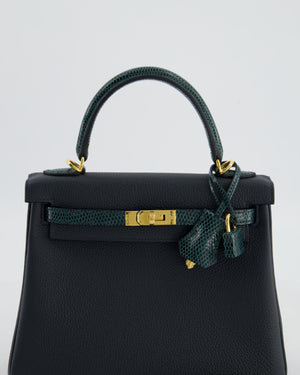 *SUPER RARE* Hermès Kelly 25 Touch Retourne Bag in Vert Rousseau and Vert Cypres in Togo and Lizard Leather with Gold Hardware