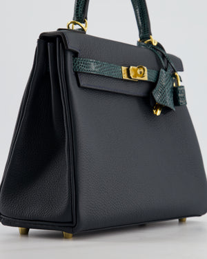 *SUPER RARE* Hermès Kelly 25 Touch Retourne Bag in Vert Rousseau and Vert Cypres in Togo and Lizard Leather with Gold Hardware