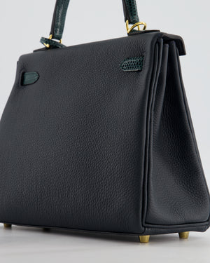*SUPER RARE* Hermès Kelly 25 Touch Retourne Bag in Vert Rousseau and Vert Cypres in Togo and Lizard Leather with Gold Hardware