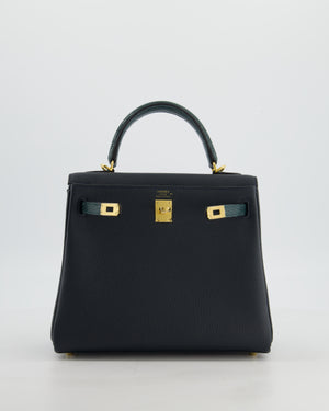 *SUPER RARE* Hermès Kelly 25 Touch Retourne Bag in Vert Rousseau and Vert Cypres in Togo and Lizard Leather with Gold Hardware