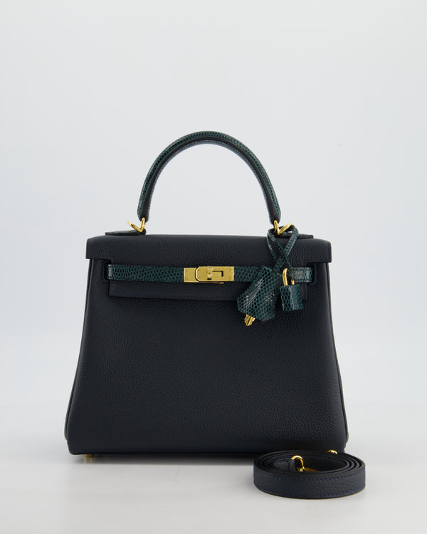 *SUPER RARE* Hermès Kelly 25 Touch Retourne Bag in Vert Rousseau and Vert Cypres in Togo and Lizard Leather with Gold Hardware