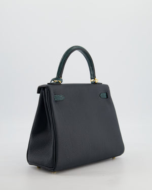 *SUPER RARE* Hermès Kelly 25 Touch Retourne Bag in Vert Rousseau and Vert Cypres in Togo and Lizard Leather with Gold Hardware