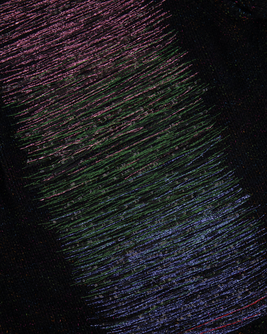 Chanel Fall 2017 Black and Multi-Colour Wool Knit Jumper with Metallic and Sequin Embellished Embroidery with Silver CC Logo Button Detail Size FR 36 (UK 8)