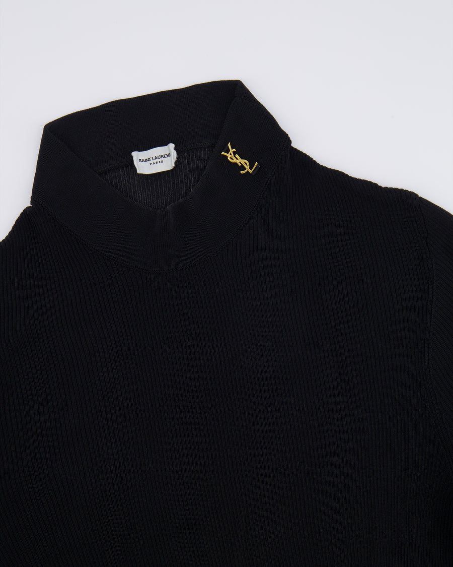 Saint Laurent Black Cassandra Ribbed Top with Gold YSL Logo Detail Size FR 38 (UK 10) RRP £1,030