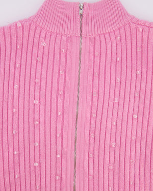 David Koma Pink Ribbed Knit Jumper with Transparent Bead Details Size L (UK 12) RRP £552