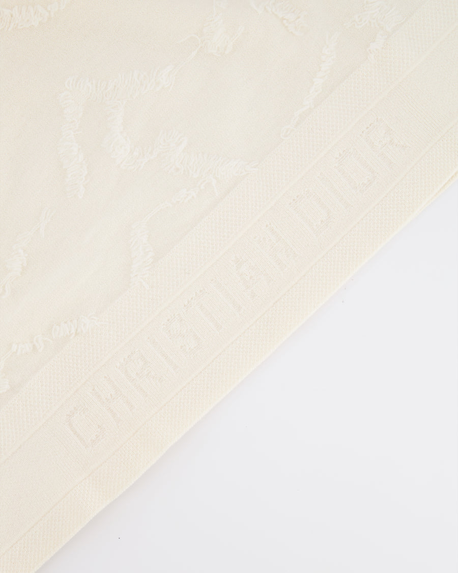 Christian Dior Cream Cashmere Jumper with Back Logo and Frayed Textured Details Size FR 34 (UK 6)