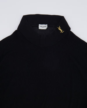 Saint Laurent Black Cassandra Ribbed Top with Gold YSL Logo Detail Size FR 38 (UK 10) RRP £1,030