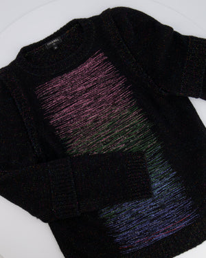 Chanel Fall 2017 Black and Multi-Colour Wool Knit Jumper with Metallic and Sequin Embellished Embroidery with Silver CC Logo Button Detail Size FR 36 (UK 8)