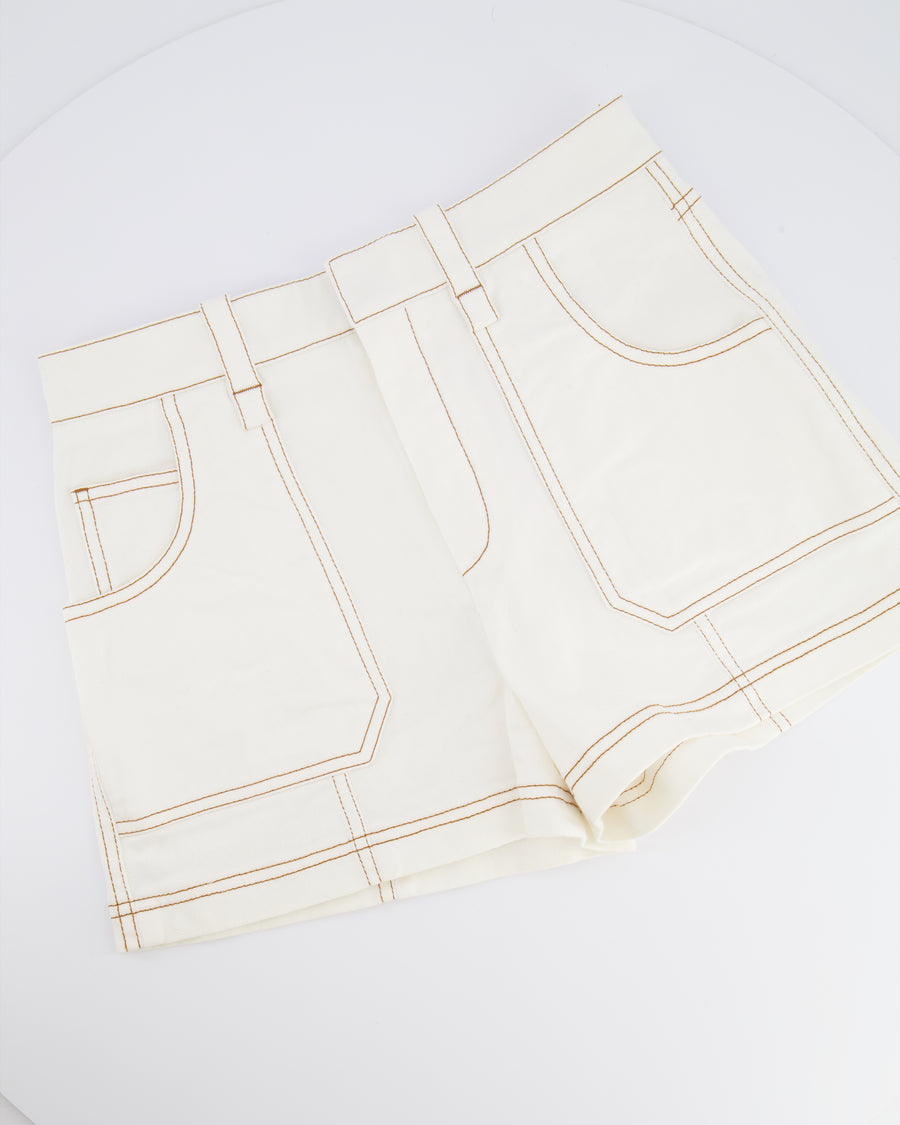Chloe White Denim Shorts with Brown Stitching Detail Size FR 36 (UK 8) RRP £465