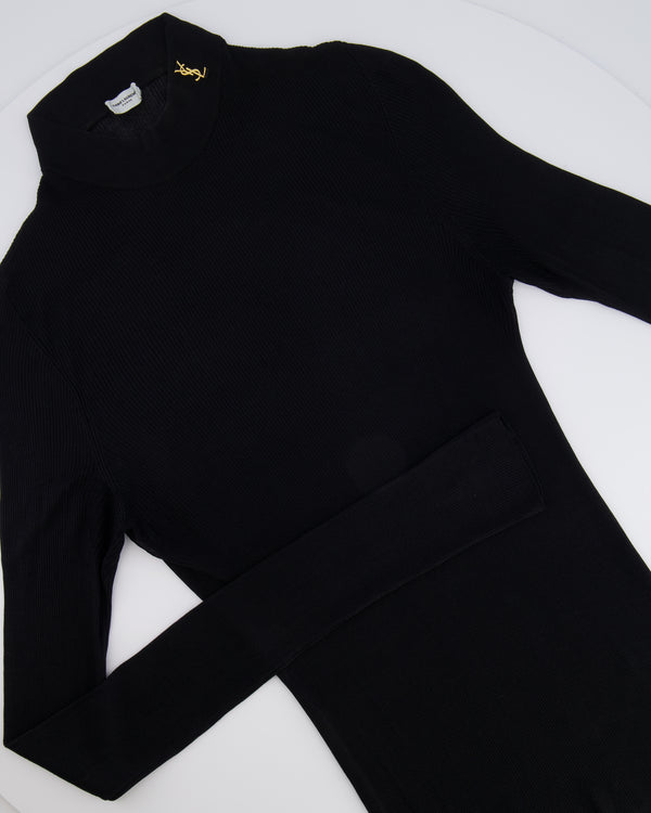 Saint Laurent Black Cassandra Ribbed Top with Gold YSL Logo Detail Size FR 38 (UK 10) RRP £1,030
