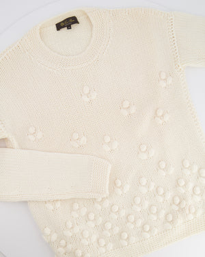Loro Piana Cream Cashmere Knit Jumper with Knitted Flower and Crystal Details Size IT 42 (UK 10)