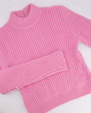 David Koma Pink Ribbed Knit Jumper with Transparent Bead Details Size L (UK 12) RRP £552