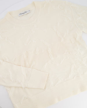 Christian Dior Cream Cashmere Jumper with Back Logo and Frayed Textured Details Size FR 34 (UK 6)