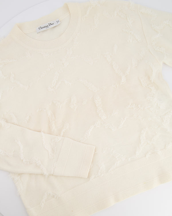 Christian Dior Cream Cashmere Jumper with Back Logo and Frayed Textured Details Size FR 34 (UK 6)