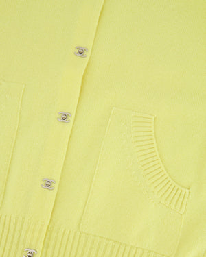 Chanel Yellow Cashmere Cardigan with Silver CC Logo Buttons Size FR 38 (UK 10)