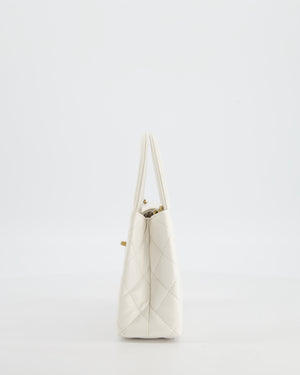 Chanel White Small Mini Kelly Shopping Bag in Shiny Calfskin Leather with Antique Gold Hardware