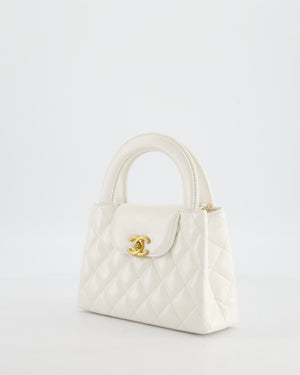 Chanel White Small Mini Kelly Shopping Bag in Shiny Calfskin Leather with Antique Gold Hardware