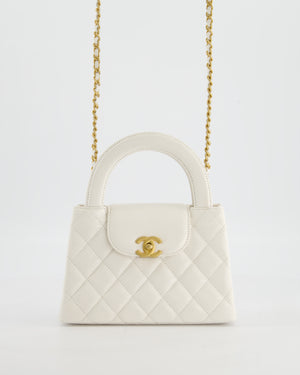 Chanel White Small Mini Kelly Shopping Bag in Shiny Calfskin Leather with Antique Gold Hardware