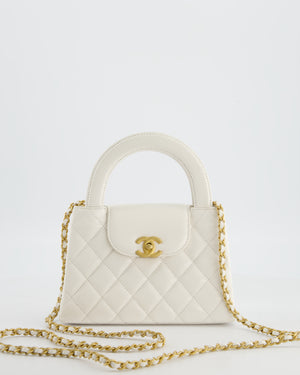 Chanel White Small Mini Kelly Shopping Bag in Shiny Calfskin Leather with Antique Gold Hardware