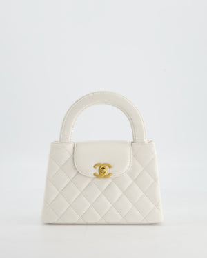 Chanel White Small Mini Kelly Shopping Bag in Shiny Calfskin Leather with Antique Gold Hardware