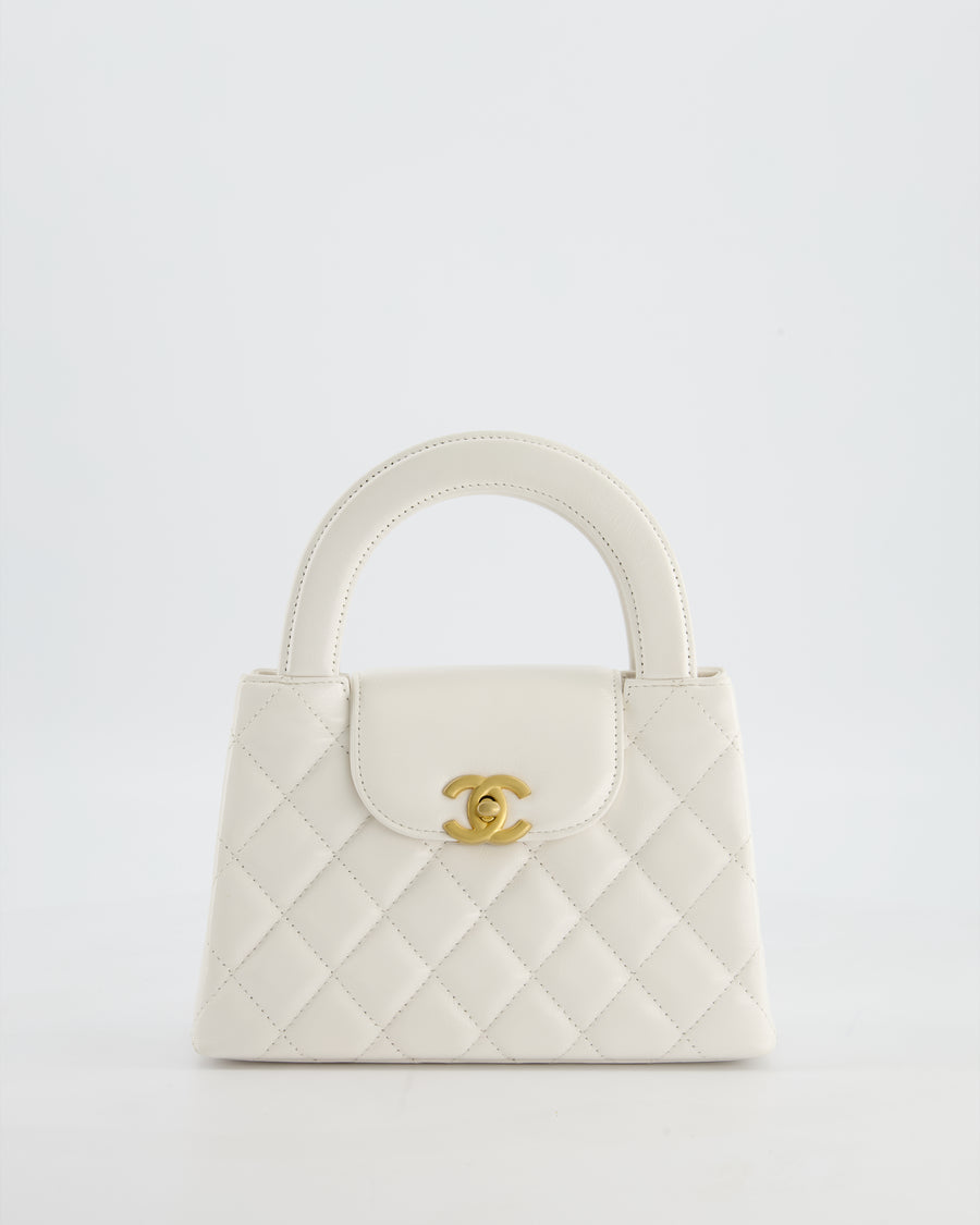 Chanel White Small Mini Kelly Shopping Bag in Shiny Calfskin Leather with Antique Gold Hardware