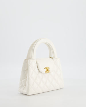 Chanel White Small Mini Kelly Shopping Bag in Shiny Calfskin Leather with Antique Gold Hardware