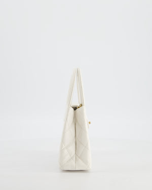 Chanel White Small Mini Kelly Shopping Bag in Shiny Calfskin Leather with Antique Gold Hardware