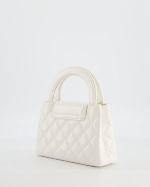 Chanel White Small Mini Kelly Shopping Bag in Shiny Calfskin Leather with Antique Gold Hardware