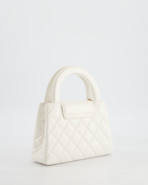 Chanel White Small Mini Kelly Shopping Bag in Shiny Calfskin Leather with Antique Gold Hardware