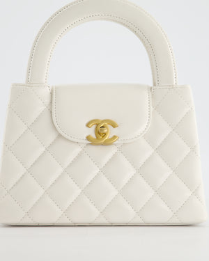 Chanel White Small Mini Kelly Shopping Bag in Shiny Calfskin Leather with Antique Gold Hardware
