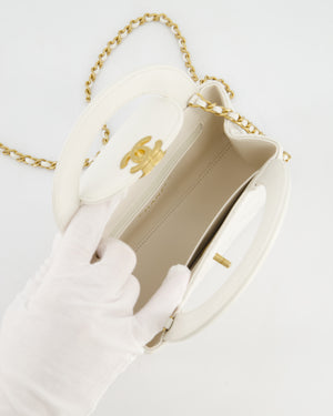 Chanel White Small Mini Kelly Shopping Bag in Shiny Calfskin Leather with Antique Gold Hardware