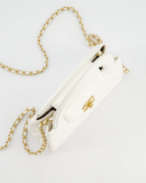 Chanel White Small Mini Kelly Shopping Bag in Shiny Calfskin Leather with Antique Gold Hardware